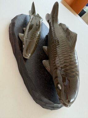 Vintage Japanese Glazed Ceramic Koi Fish Sculpture Set - Handmade artisan